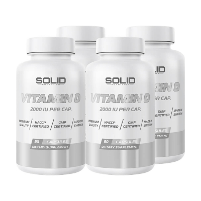 4 x SOLID Nutrition Vitamin D, 90 caps