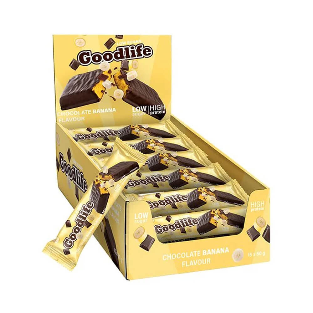 15 x Goodlife Proteinbar LOW SUGAR, 50 g (Chocolate Banana) i gruppen Bars / Proteinbarer hos Tillskottsbolaget (GOODLIFE5743)