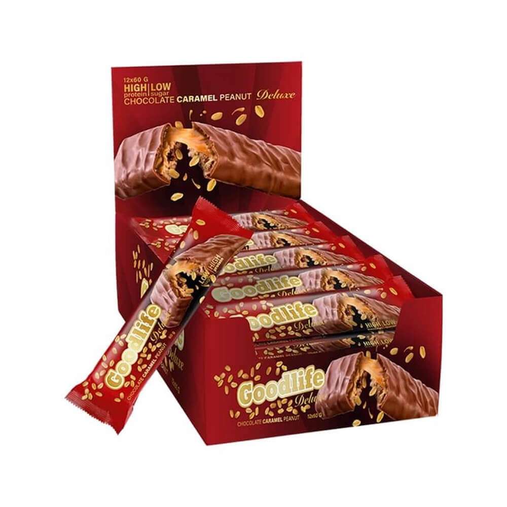12 x Goodlife Deluxe Proteinbar, 60 g (Chocolate Caramel Peanut) i gruppen Bars / Proteinbarer hos Tillskottsbolaget (GOODLIFE752)
