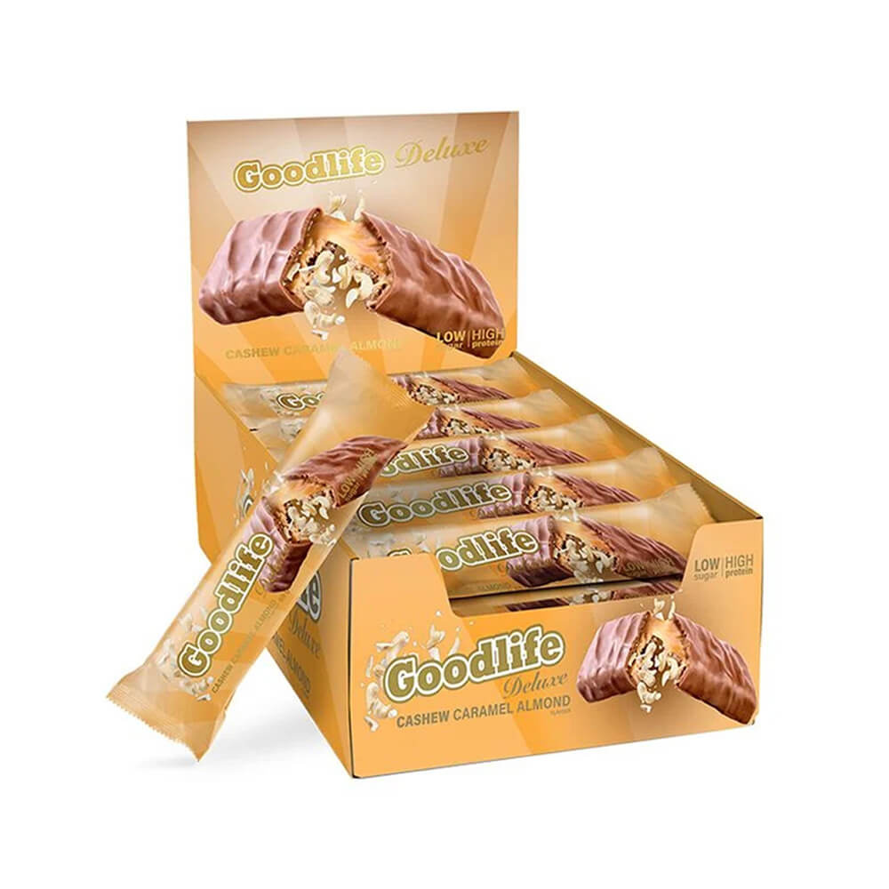 12 x Goodlife Deluxe Proteinbar, 60 g (Cashew Caramel Almond) i gruppen Tilbud! / Kampagner hos Tillskottsbolaget (GOODLIFE8645)