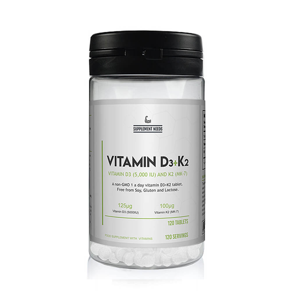 Supplement Needs Vitamin D3 + K2 (MK-7), 120 tabs i gruppen Kosttilskud & Fdevarer / Vitaminer / Vitamin K2 + D3 hos Tillskottsbolaget (SUPPNEEDS5678)
