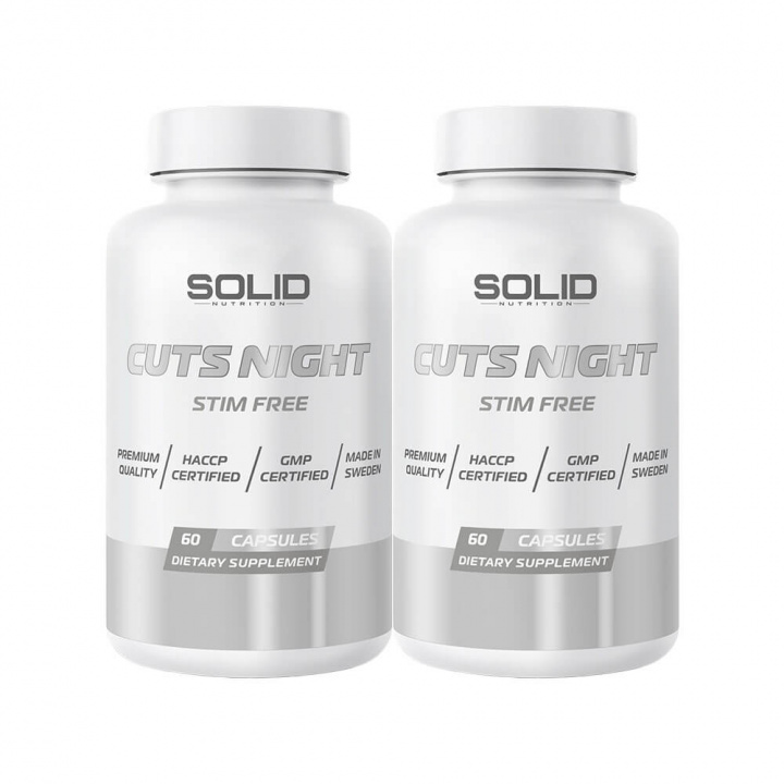 2 x SOLID Nutrition Cuts Night, 60 caps i gruppen Kosttilskud & Fødevarer / Vægttab / Koffeinfri fedtforbrænder hos Tillskottsbolaget (2SOLIDCUTSNIGHT)