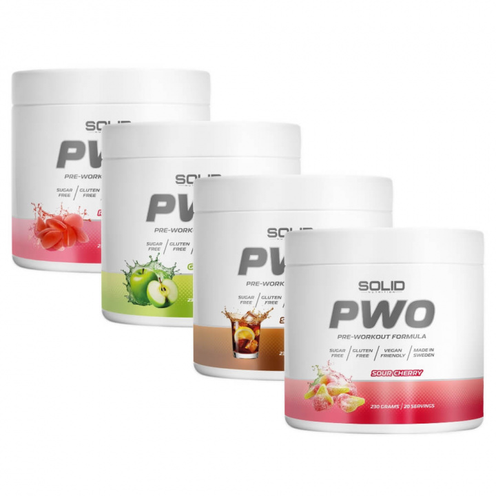 4 x SOLID Nutrition PWO, 230 g i gruppen Kosttilskud & Fødevarer / Præstationsforbedringer / Pre-Workout / PWO hos Tillskottsbolaget (4SOLIDPWO)