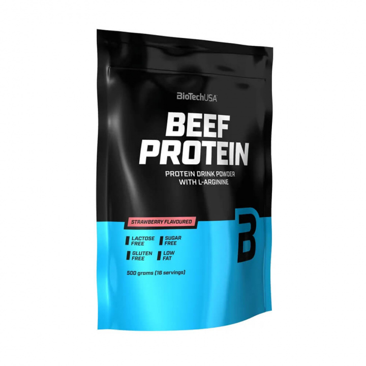 BiotechUSA Beef Protein, 500 g (Strawberry) i gruppen Kosttilskud & Fødevarer / Proteinpulver / Laktosefri Protein hos Tillskottsbolaget (BIOTECHUSA754-2)