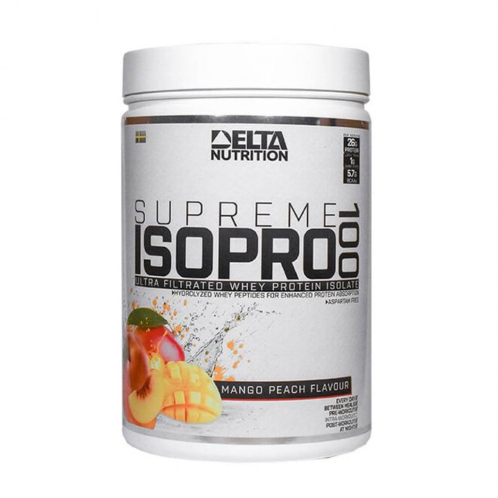 Delta Nutrition Supreme ISO PRO 100, 900 g (Mango/Peach) i gruppen Kosttilskud & Fødevarer / Proteinpulver / Isolatprotein hos Tillskottsbolaget (DELTA854-2)