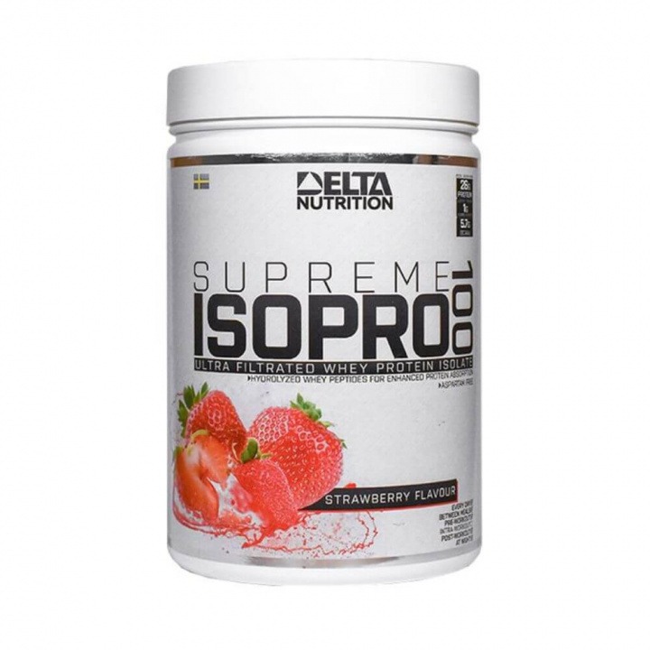 Delta Nutrition Supreme ISO PRO 100, 900 g (Strawberry) i gruppen Kosttilskud & Fødevarer / Proteinpulver / Isolatprotein hos Tillskottsbolaget (DELTA854-6)