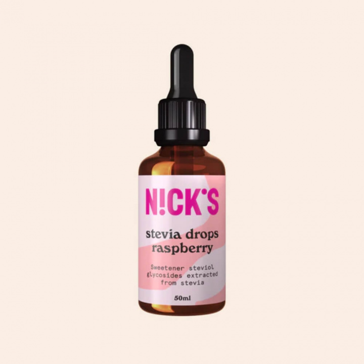 Nicks Steviadroppar, 50 ml (Raspberry) i gruppen Kosttilskud & Fødevarer / Fødevarer / Kalorifattige saucer og toppings hos Tillskottsbolaget (NICKS583-3)