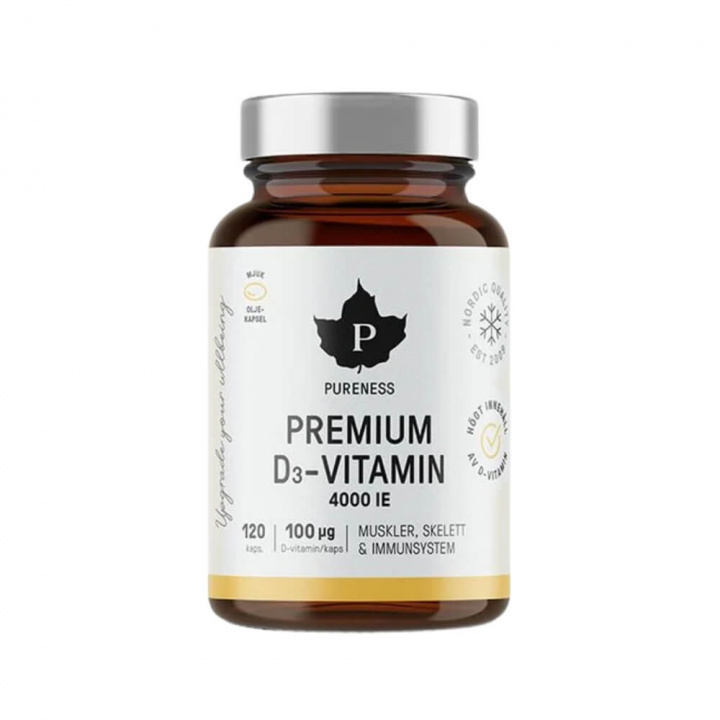 Pureness Premium D-vitamin 4000 IE, 120 caps i gruppen Kosttilskud & Fødevarer / Vitaminer / D-vitamin hos Tillskottsbolaget (PURENESS3295)
