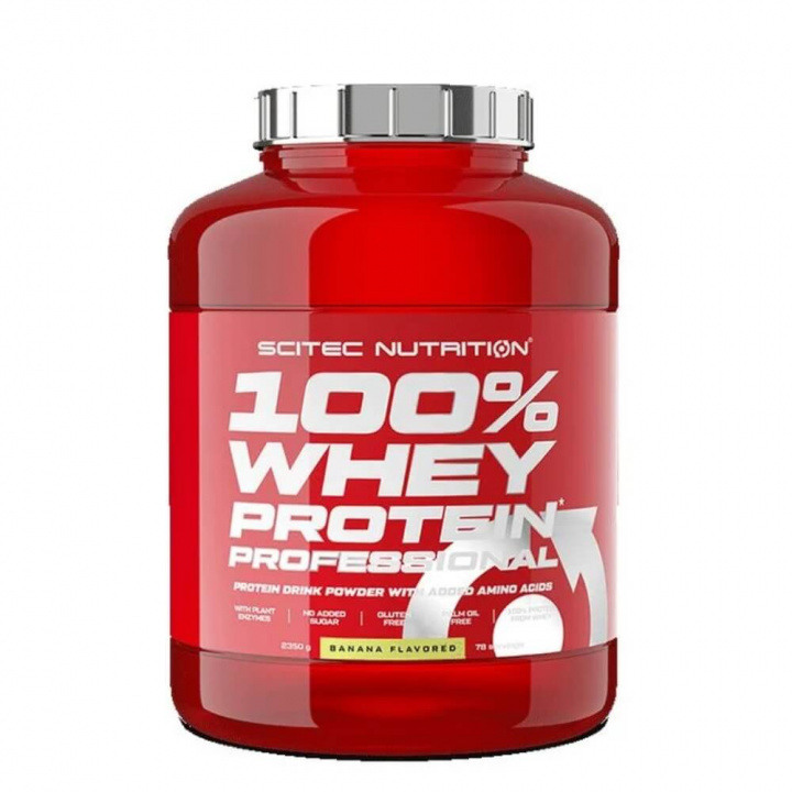 Scitec 100% Whey Protein Professional, 2350 g (Banana) i gruppen Kosttilskud & Fødevarer / Proteinpulver / Valleprotein / Whey protein hos Tillskottsbolaget (SCITEC0020wkemfTBCS)
