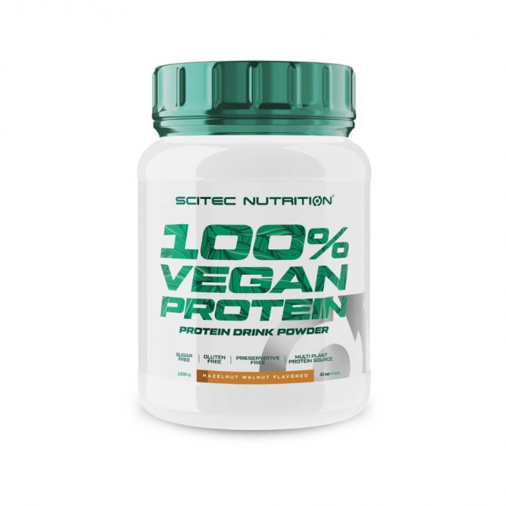 Scitec Nutrition 100% Vegan Protein, 1000 g (Hazelnut-Walnut) i gruppen Kosttilskud & Fødevarer / Proteinpulver / Laktosefri Protein hos Tillskottsbolaget (SCITEC7544-1)