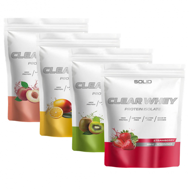4 x SOLID Nutrition Clear Whey, 300 g i gruppen Kosttilskud & Fødevarer / Proteinpulver / Clear Whey hos Tillskottsbolaget (SOLID5456733)