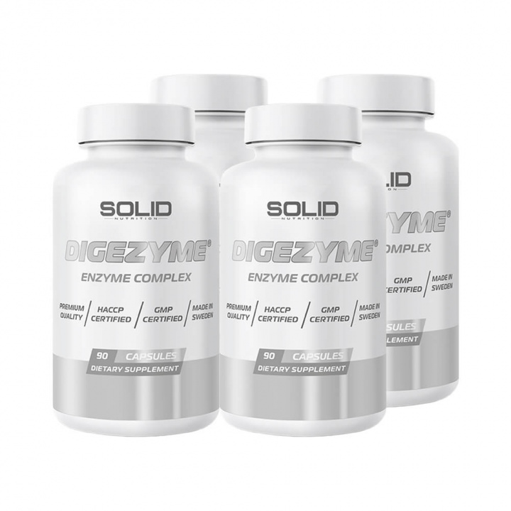 4 x SOLID Nutrition DigeZyme, 90 caps i gruppen Kosttilskud & Fødevarer / Sundhedskost / Mave & Tarm hos Tillskottsbolaget (SOLID55343)