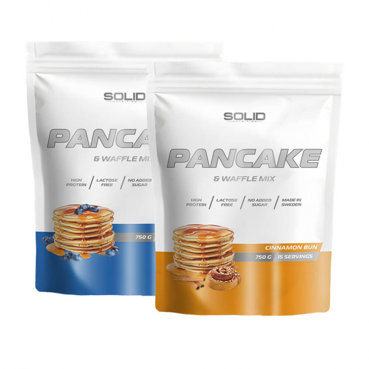 2 x SOLID Nutrition Pancake & Waffle Mix, 750 g i gruppen Kosttilskud & Fødevarer / Fødevarer / Proteinpandekager hos Tillskottsbolaget (SOLID556354)
