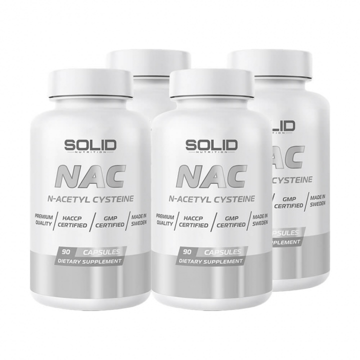 4 x SOLID Nutrition NAC, 90 caps i gruppen Kosttilskud & Fødevarer / Aminosyrer / NAC hos Tillskottsbolaget (SOLID5653)