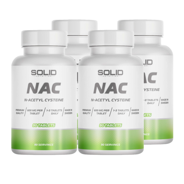 4 x SOLID Nutrition NAC, 90 tabs i gruppen Kosttilskud & Fødevarer / Aminosyrer / NAC hos Tillskottsbolaget (SOLID5653)