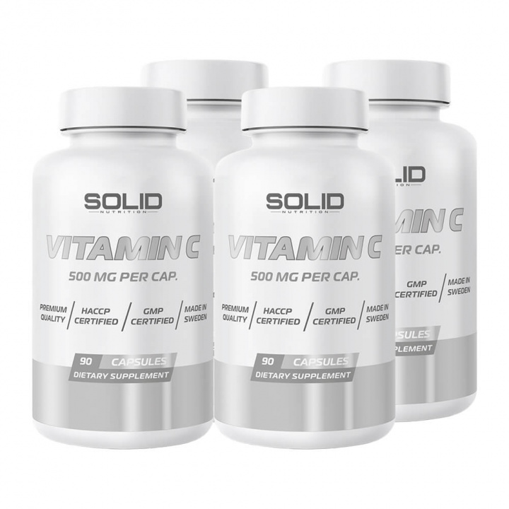 4 x SOLID Nutrition Vitamin C, 90 caps i gruppen Kosttilskud & Fødevarer / Sundhedskost / Antioxidanter hos Tillskottsbolaget (SOLID56742)