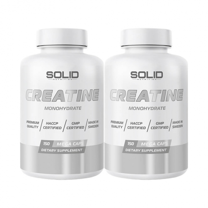 2 x SOLID Nutrition Creatine, 150 mega caps i gruppen Kosttilskud & Fødevarer / Kreatin / Kreatinmonohydrat hos Tillskottsbolaget (SOLID609023)