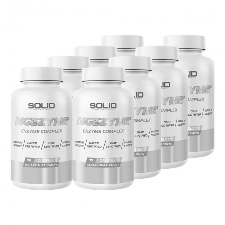 8 x SOLID Nutrition DigeZyme, 90 caps i gruppen Kosttilskud & Fødevarer / Sundhedskost / Mave & Tarm hos Tillskottsbolaget (SOLID6473)