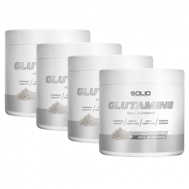4 x SOLID Nutrition Glutamine, 300 g i gruppen Kosttilskud & Fødevarer / Aminosyrer / Glutamin hos Tillskottsbolaget (SOLID651)