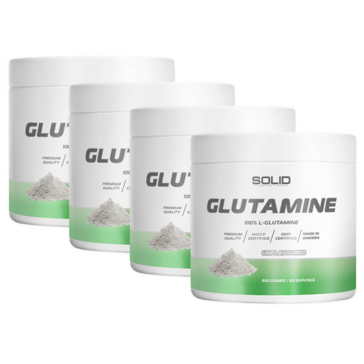 4 x SOLID Nutrition Glutamine, 300 g i gruppen Kosttilskud & Fødevarer / Aminosyrer / Glutamin hos Tillskottsbolaget (SOLID651)