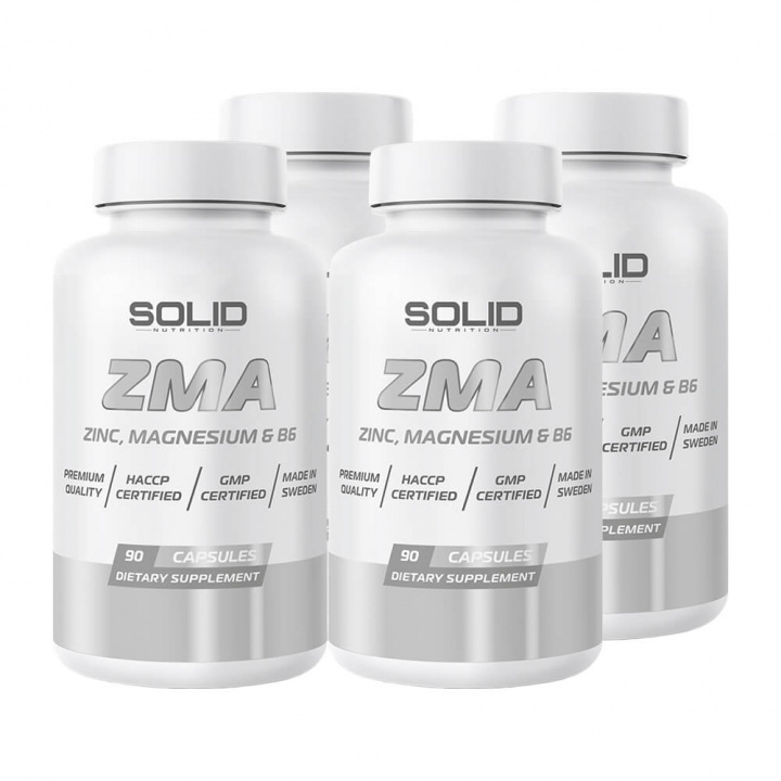 4 x SOLID Nutrition ZMA, 90 caps i gruppen Kosttilskud & Fødevarer / Sundhedskost / Søvn hos Tillskottsbolaget (SOLID6543)