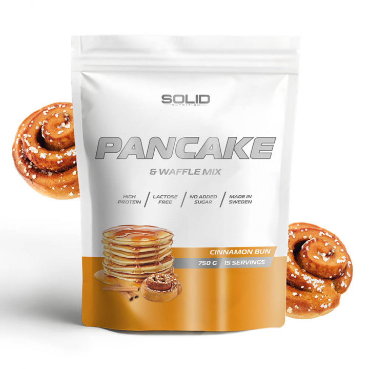 SOLID Nutrition Pancake & Waffle Mix, 750 g (Cinnamon Bun) i gruppen Kosttilskud & Fødevarer / Fødevarer / Proteinpandekager hos Tillskottsbolaget (SOLID65674-3)