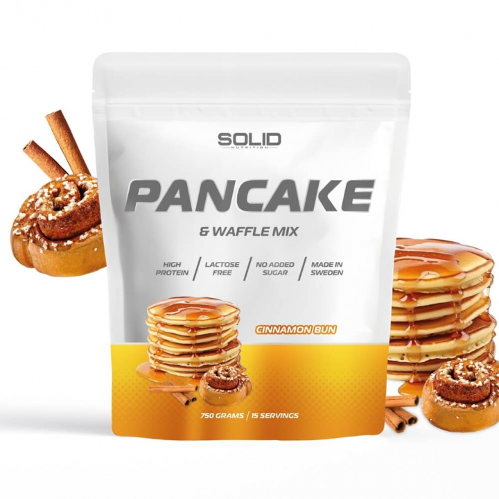 SOLID Nutrition Pancake & Waffle Mix, 750 g (Cinnamon Bun) i gruppen Kosttilskud & Fødevarer / Fødevarer / Proteinpandekager hos Tillskottsbolaget (SOLID65674-3)