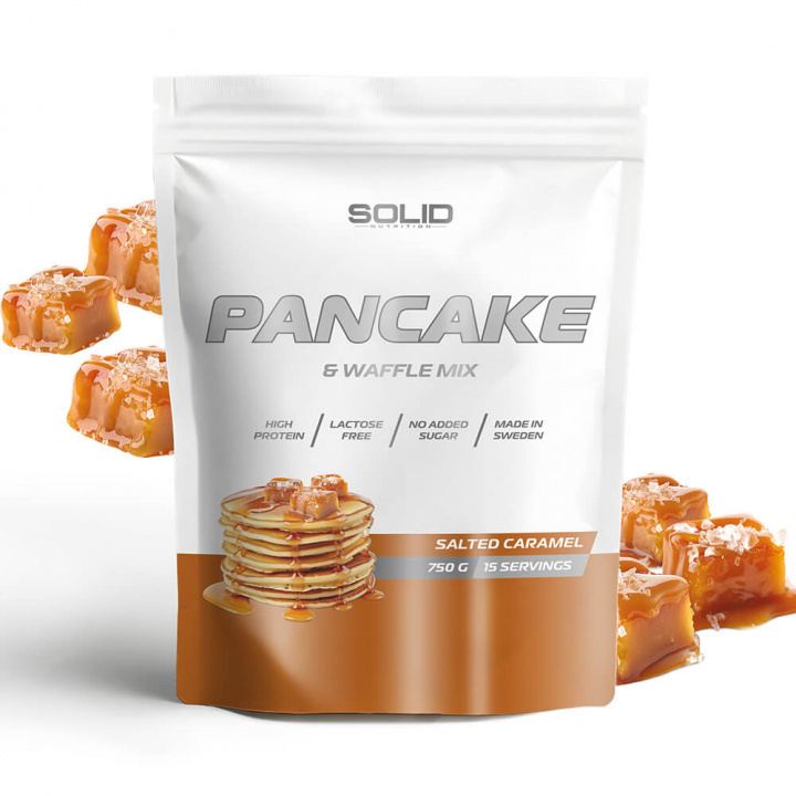 SOLID Nutrition Pancake & Waffle Mix, 750 g (Salted Caramel) i gruppen Kosttilskud & Fødevarer / Fødevarer / Proteinpandekager hos Tillskottsbolaget (SOLID65674-4)