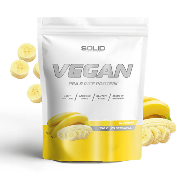 SOLID Nutrition Vegan, 750 g (Banana) i gruppen Kosttilskud & Fødevarer / Proteinpulver / Isolatprotein hos Tillskottsbolaget (SOLID657433-13)