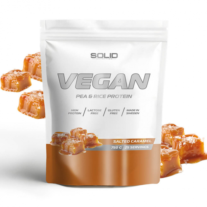 SOLID Nutrition Vegan, 750 g (Salted Caramel) i gruppen Kosttilskud & Fødevarer / Proteinpulver / Isolatprotein hos Tillskottsbolaget (SOLID657433-2)