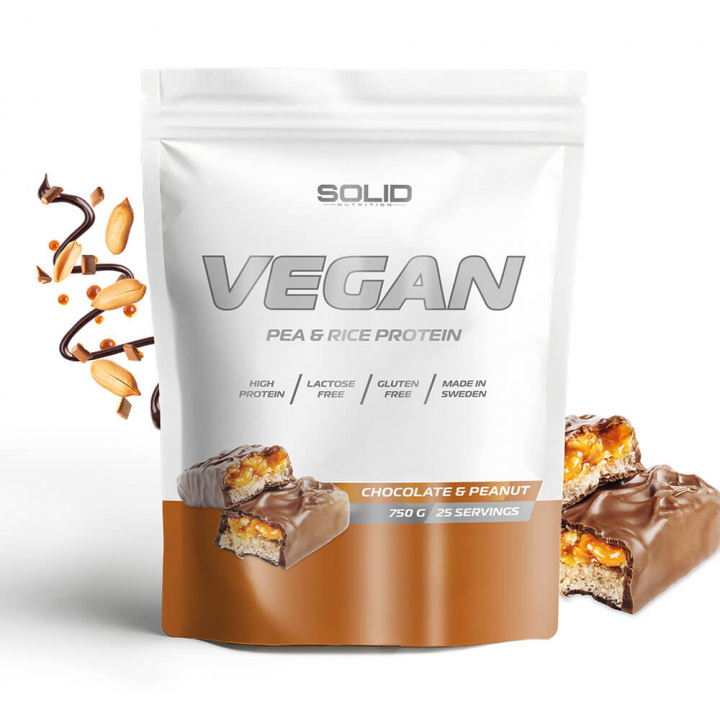 SOLID Nutrition Vegan, 750 g (Chocolate & Peanut) i gruppen Kosttilskud & Fødevarer / Proteinpulver / Isolatprotein hos Tillskottsbolaget (SOLID657433-5)
