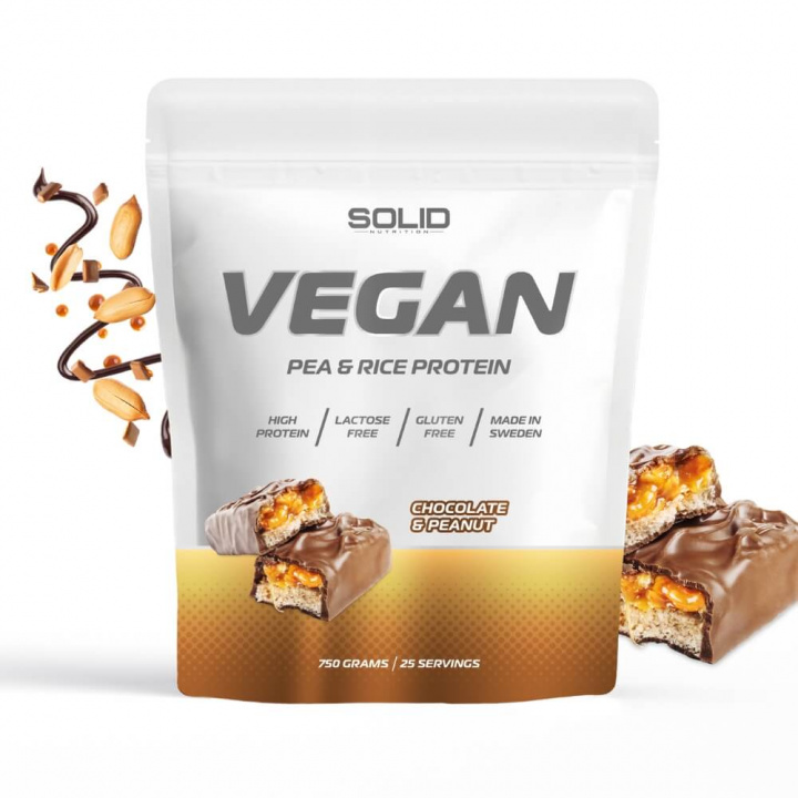 SOLID Nutrition Vegan, 750 g (Chocolate & Peanut) i gruppen Kosttilskud & Fødevarer / Proteinpulver / Isolatprotein hos Tillskottsbolaget (SOLID657433-5)