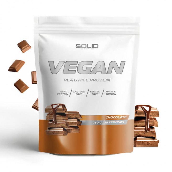 SOLID Nutrition Vegan, 750 g (Chocolate) i gruppen Kosttilskud & Fødevarer / Proteinpulver / Isolatprotein hos Tillskottsbolaget (SOLID657433-6)