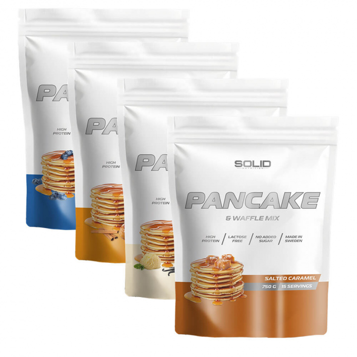 4 x SOLID Nutrition Pancake & Waffle Mix, 750 g i gruppen Kosttilskud & Fødevarer / Fødevarer / Proteinpandekager hos Tillskottsbolaget (SOLID66745)