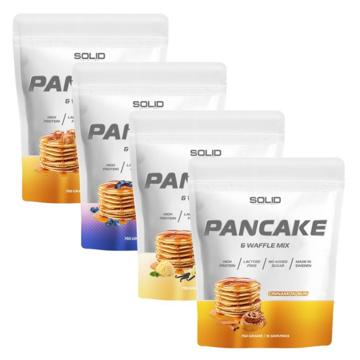 4 x SOLID Nutrition Pancake & Waffle Mix, 750 g i gruppen Kosttilskud & Fødevarer / Fødevarer / Proteinpandekager hos Tillskottsbolaget (SOLID66745)