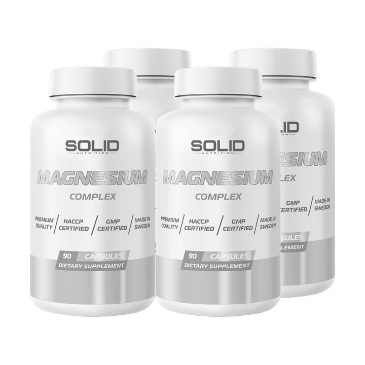 4 x SOLID Nutrition Magnesium Complex, 90 caps i gruppen Kosttilskud & Fødevarer / Mineraler / Magnesium hos Tillskottsbolaget (SOLID67423)