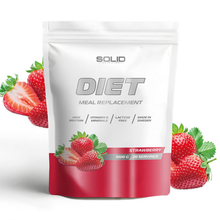 SOLID Nutrition Diet, 1000 g (Strawberry) i gruppen Kosttilskud & Fødevarer / Måltidserstatning / Laktosefri måltidserstatninger hos Tillskottsbolaget (SOLID7509-2)