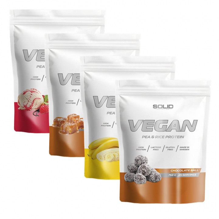 4 x SOLID Nutrition Vegan, 750 g i gruppen Kosttilskud & Fødevarer / Proteinpulver / Vegansk protein hos Tillskottsbolaget (SOLID7562)