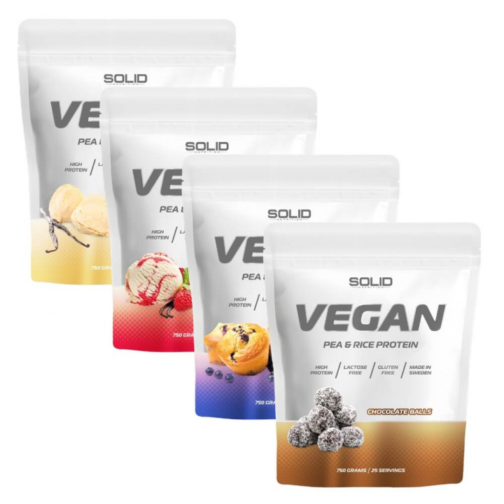4 x SOLID Nutrition Vegan, 750 g i gruppen Kosttilskud & Fødevarer / Proteinpulver / Vegansk protein hos Tillskottsbolaget (SOLID7562)