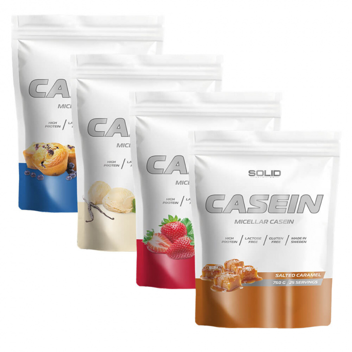 4 x SOLID Nutrition Casein, 750 g i gruppen Kosttilskud & Fødevarer / Proteinpulver / Kaseinprotein hos Tillskottsbolaget (SOLID7584)