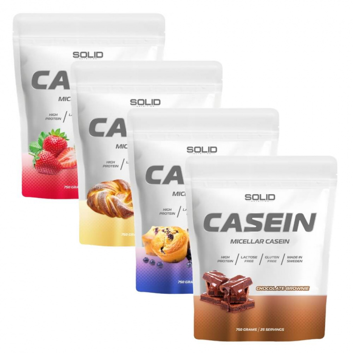 4 x SOLID Nutrition Casein, 750 g i gruppen Kosttilskud & Fødevarer / Proteinpulver / Kaseinprotein hos Tillskottsbolaget (SOLID7584)