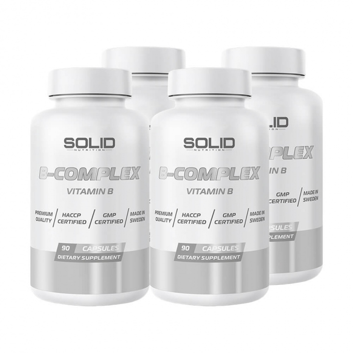 4 x SOLID Nutrition B-Complex, 90 caps i gruppen Kosttilskud & Fødevarer / Vitaminer / B-vitamin hos Tillskottsbolaget (SOLID76422)