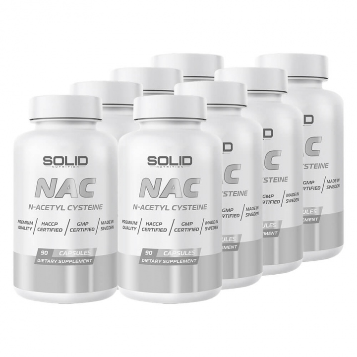 8 x SOLID Nutrition NAC, 90 caps i gruppen Kosttilskud & Fødevarer / Aminosyrer / NAC hos Tillskottsbolaget (SOLID7674)