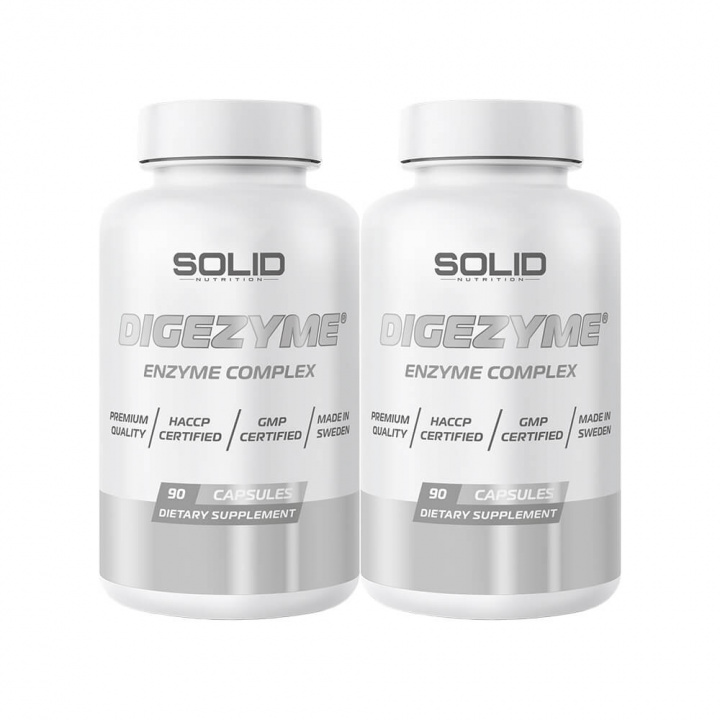 2 x SOLID Nutrition DigeZyme, 90 caps i gruppen Kosttilskud & Fødevarer / Sundhedskost / Mave & Tarm hos Tillskottsbolaget (SOLID76833)