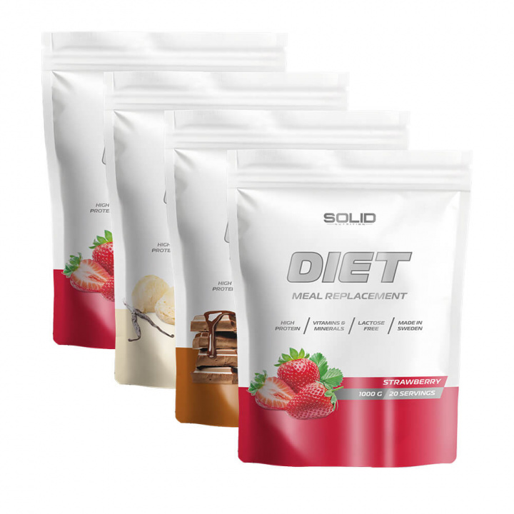 4 x SOLID Nutrition Diet, 1000 g i gruppen Kosttilskud & Fødevarer / Måltidserstatning / Laktosefri måltidserstatninger hos Tillskottsbolaget (SOLID76853)