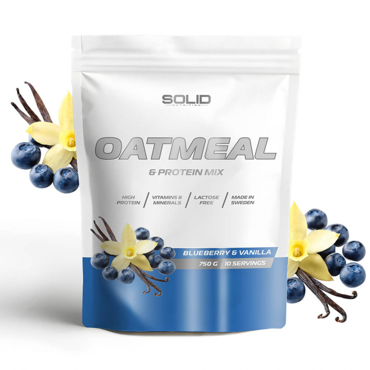 SOLID Nutrition Oatmeal & Protein Mix, 750 g (Blueberry & Vanilla) i gruppen Kosttilskud & Fødevarer / Fødevarer / Protein grød hos Tillskottsbolaget (SOLID80254-1)