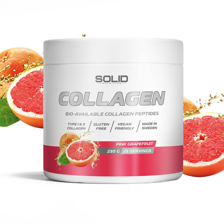 SOLID Nutrition Collagen, 230 g (Pink Grapefruit) i gruppen Kosttilskud & Fødevarer / Ledesundhed / Kollagen hos Tillskottsbolaget (SOLID8593-1)