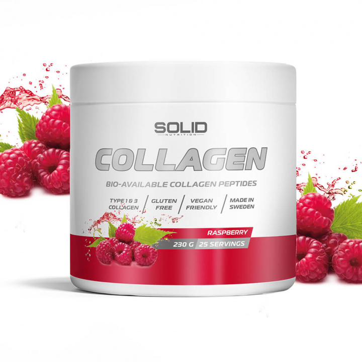 SOLID Nutrition Collagen, 230 g (Raspberry) i gruppen Kosttilskud & Fødevarer / Ledesundhed / Kollagen hos Tillskottsbolaget (SOLID8593-5)