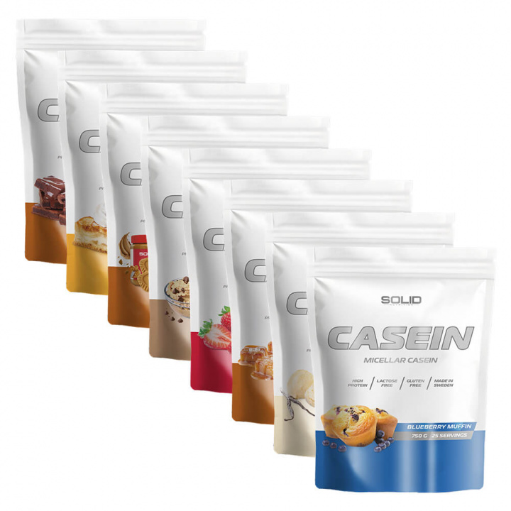 8 x SOLID Nutrition Casein, 750 g i gruppen Kosttilskud & Fødevarer / Proteinpulver / Kaseinprotein hos Tillskottsbolaget (SOLID86366)
