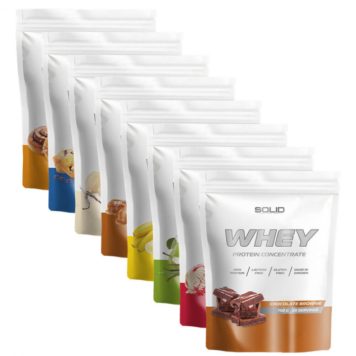 8 x SOLID Nutrition Whey, 750 g i gruppen Kosttilskud & Fødevarer / Proteinpulver / Valleprotein / Whey protein hos Tillskottsbolaget (SOLID8)